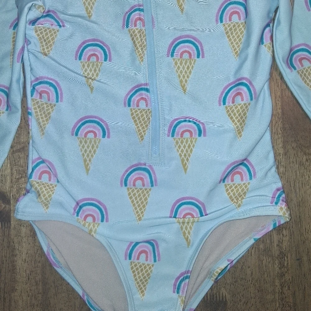 Tea Collection Long Sleeve Zip Rainbow Ice Cream Cone Girls Bathing Suit 12